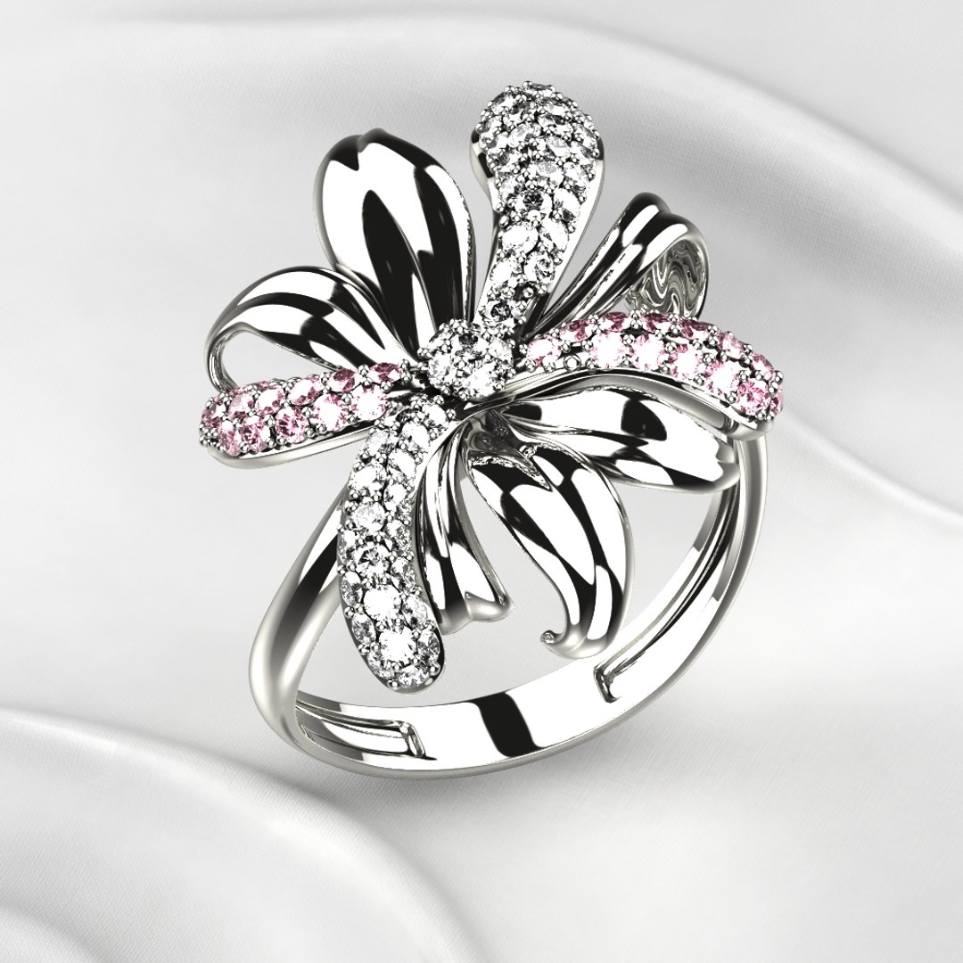 Flower Shape Combined Gold Luxury Ring 3D Model - TurboSquid 1881089