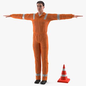 road worker rigged works 3D