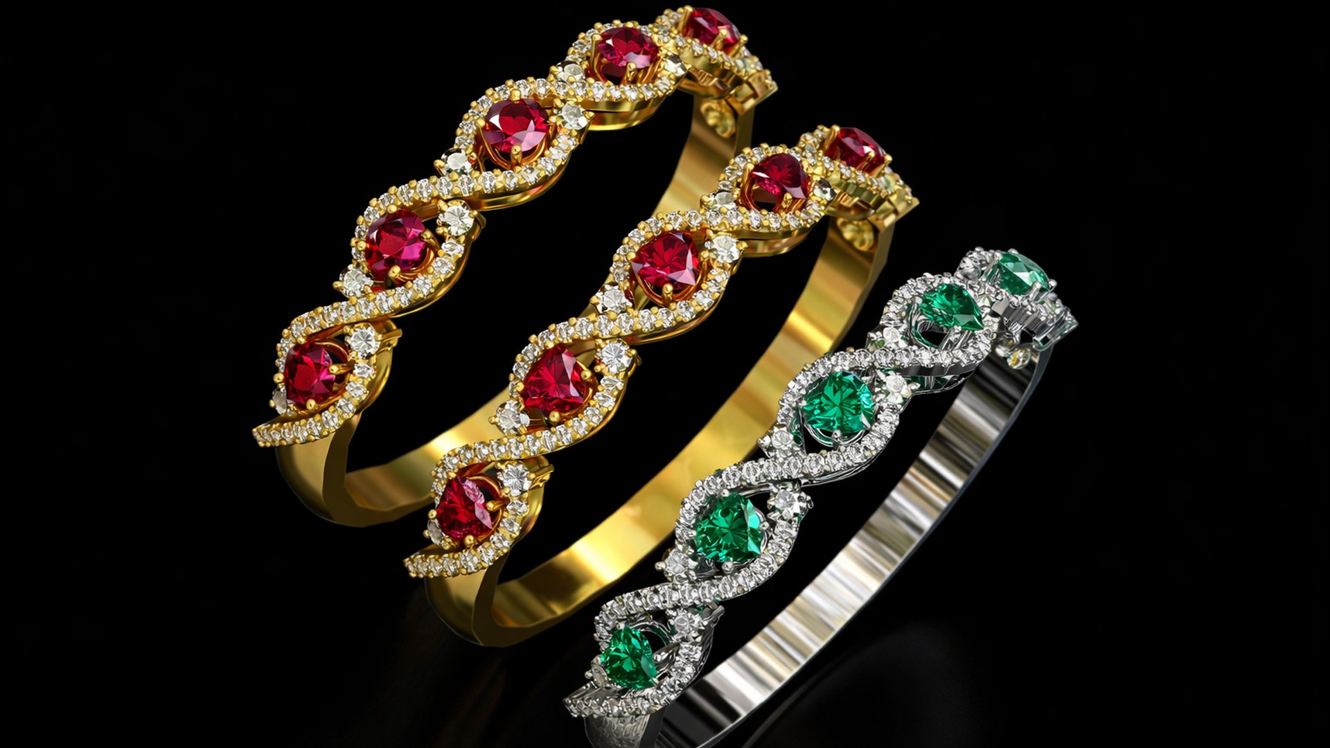 3D Ruby Emerald Diamond Bracelet 3D Model Luxury Gold Silver Jewelry High Poly Realistic PBR OBJ FBX model https://p.turbosquid.com/ts-thumb/iT/45dg7q/FZ/001/jpg/1776755055/1920x1080/fit_q87/68551e48260f0b434e42e5597ec1556e178746a0/001.jpg
