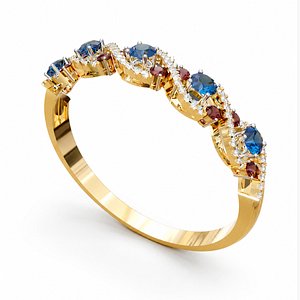 3D Ruby Emerald Diamond Bracelet 3D Model Luxury Gold Silver Jewelry High Poly Realistic PBR OBJ FBX model