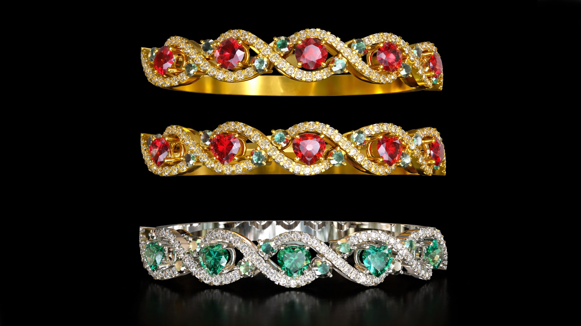 3D Ruby Emerald Diamond Bracelet 3D Model Luxury Gold Silver Jewelry High Poly Realistic PBR OBJ FBX model https://p.turbosquid.com/ts-thumb/iT/45dg7q/Vo/004/png/1776755057/1920x1080/fit_q87/4e42ec10f0fe04a9ac30e36af717f5cf4950e4f0/004.jpg