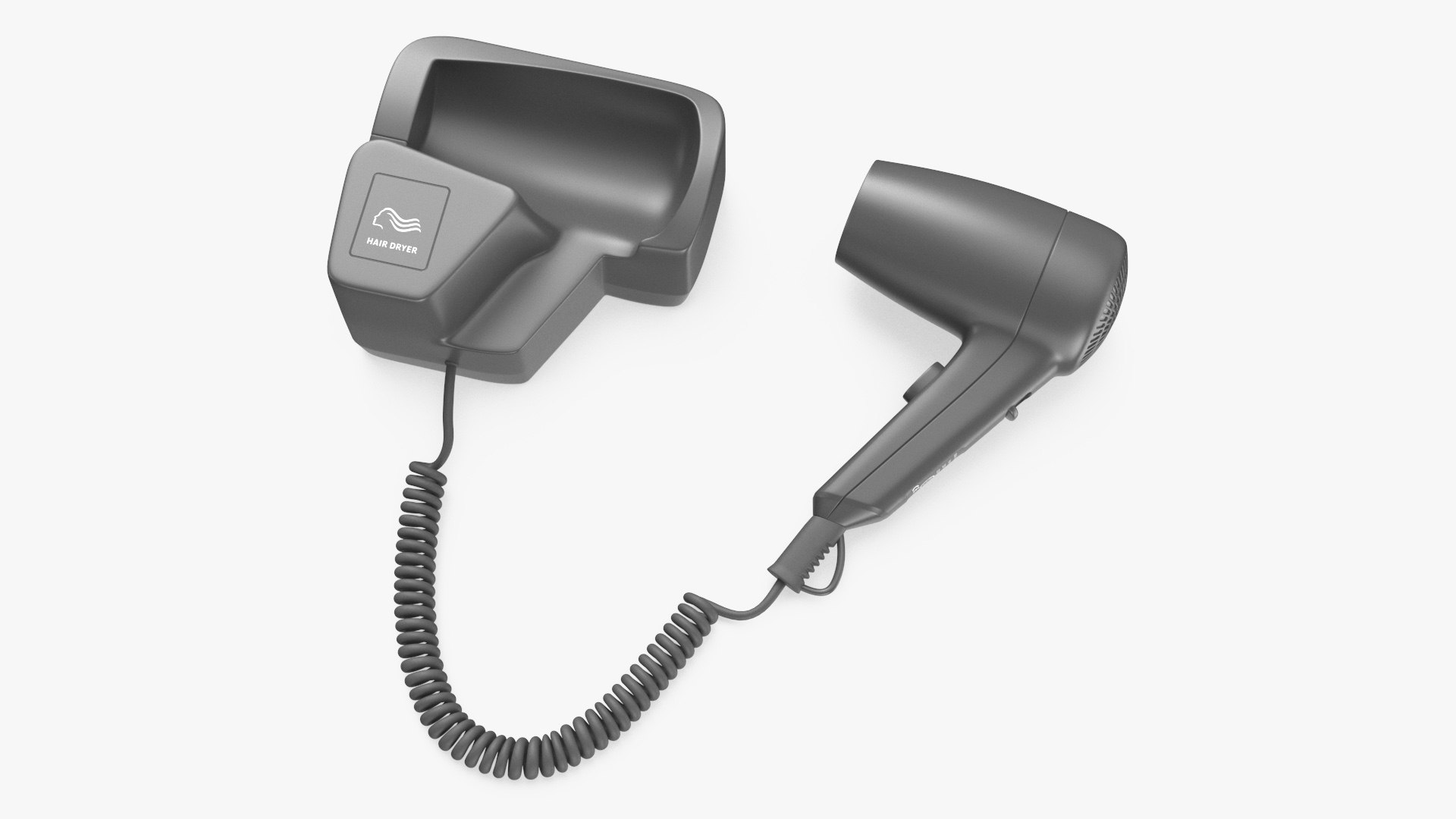 Black Hotel Hair Dryer Dismounted 3D model preview