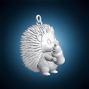 Baby Hedgehog with Bottle Pendant 3D Print Model 3D model