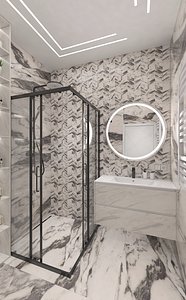 Shower room  with light marble tiles 3D model