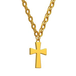 3D model Gold Cross Chain Pendant 01