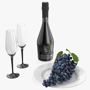 3D Ace of Spades Champagne with Grapes model