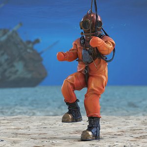 Antique Copper Diving Suit Rigged for Maya 3D model