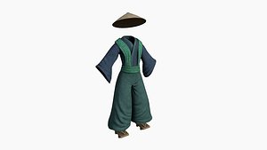 3D Samurai Old Outfit A05 Full Blue - Character Clothing Design