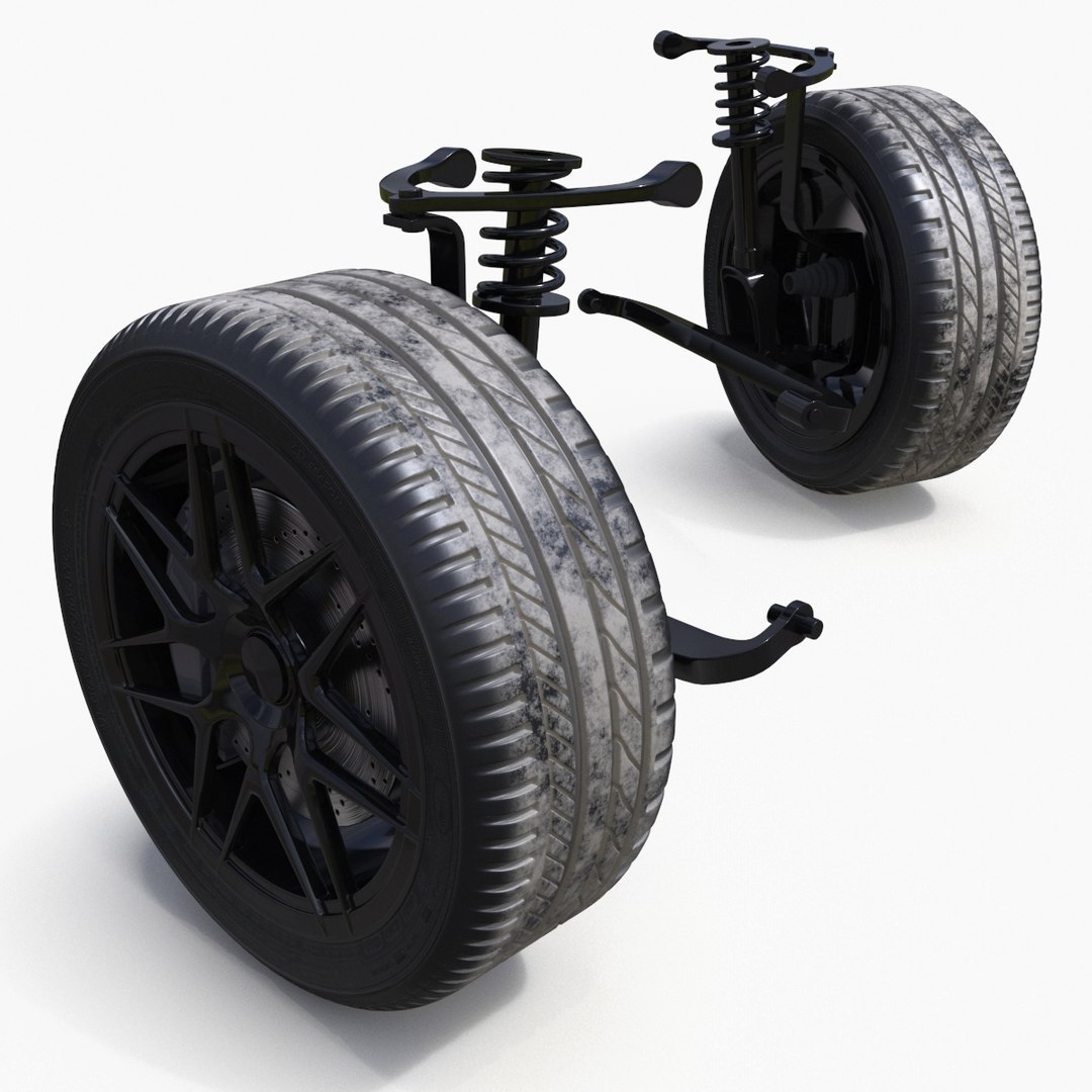 Car Wheel with Suspension and Brake System 3D model preview
