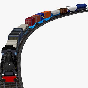 freight train - collection of 9 different freight wagons with a steam locomotive