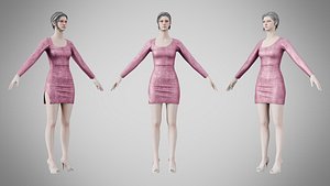 Dress 54 Dusty Rose Velvet With Design 3D model