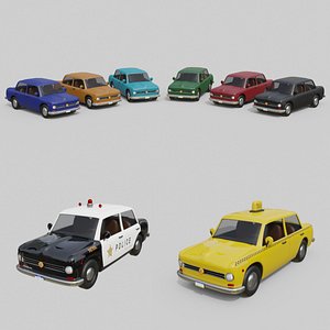 Low-Poly Vintage Sedan Cars Game-Ready and Render Asset Collection