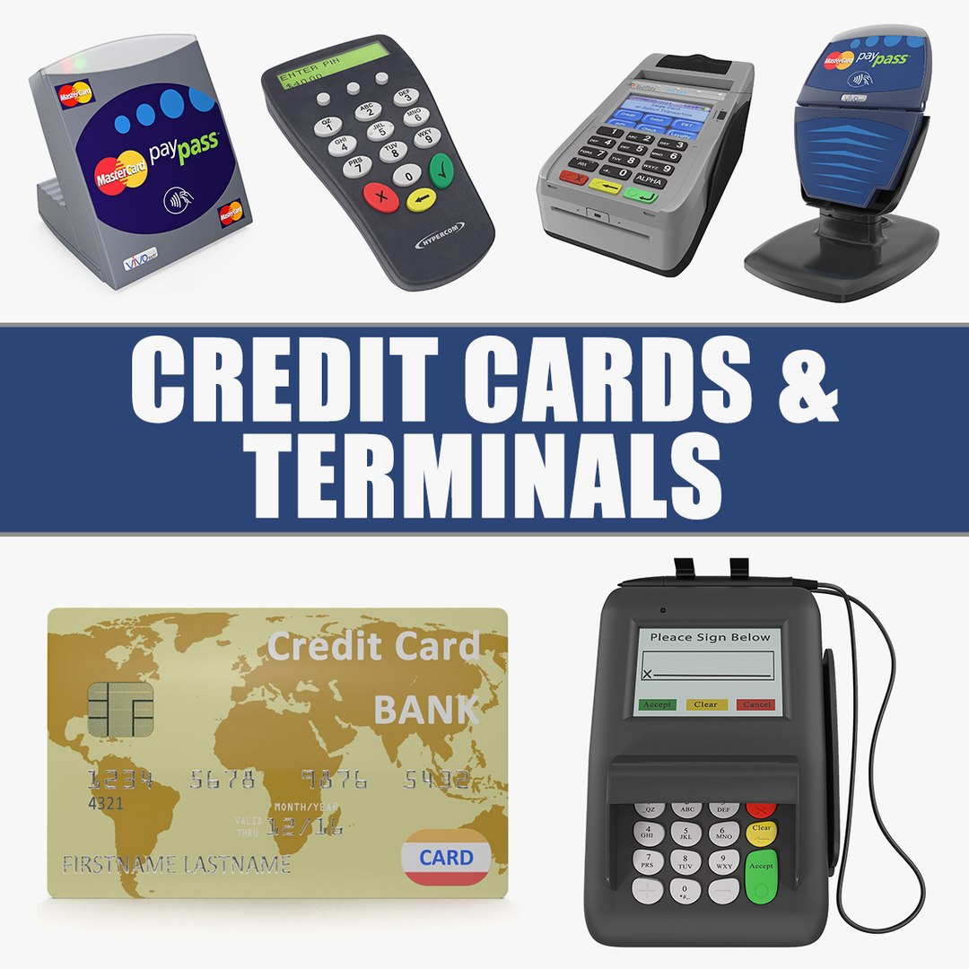 Credit Cards and Terminals 3D Models Collection 3D model preview
