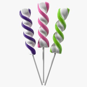 3D Colorful Striped Lollipop on a Stick Set model