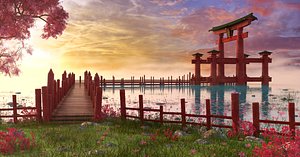 Japanese Dock Torii Sunset