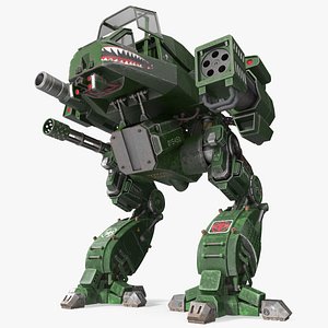 Old Combat Robot Dark Green Empty Rigged