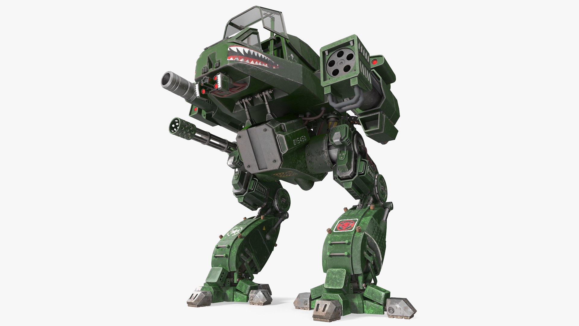 Old Combat Robot Dark Green Empty Rigged 3D model preview