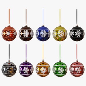 Collection of 10 christmas balls with snowflakes