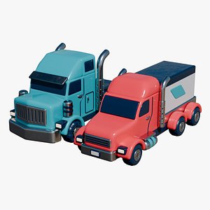 3D Low Poly Cartoon Trailer Trucks