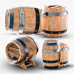 Wooden Barrels Pack - Low Poly - Game Ready