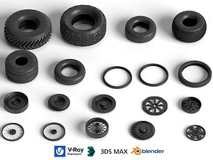 Tire Wheel Rim 3D Model Rubber Tyre Hub Parts Pack 3D model