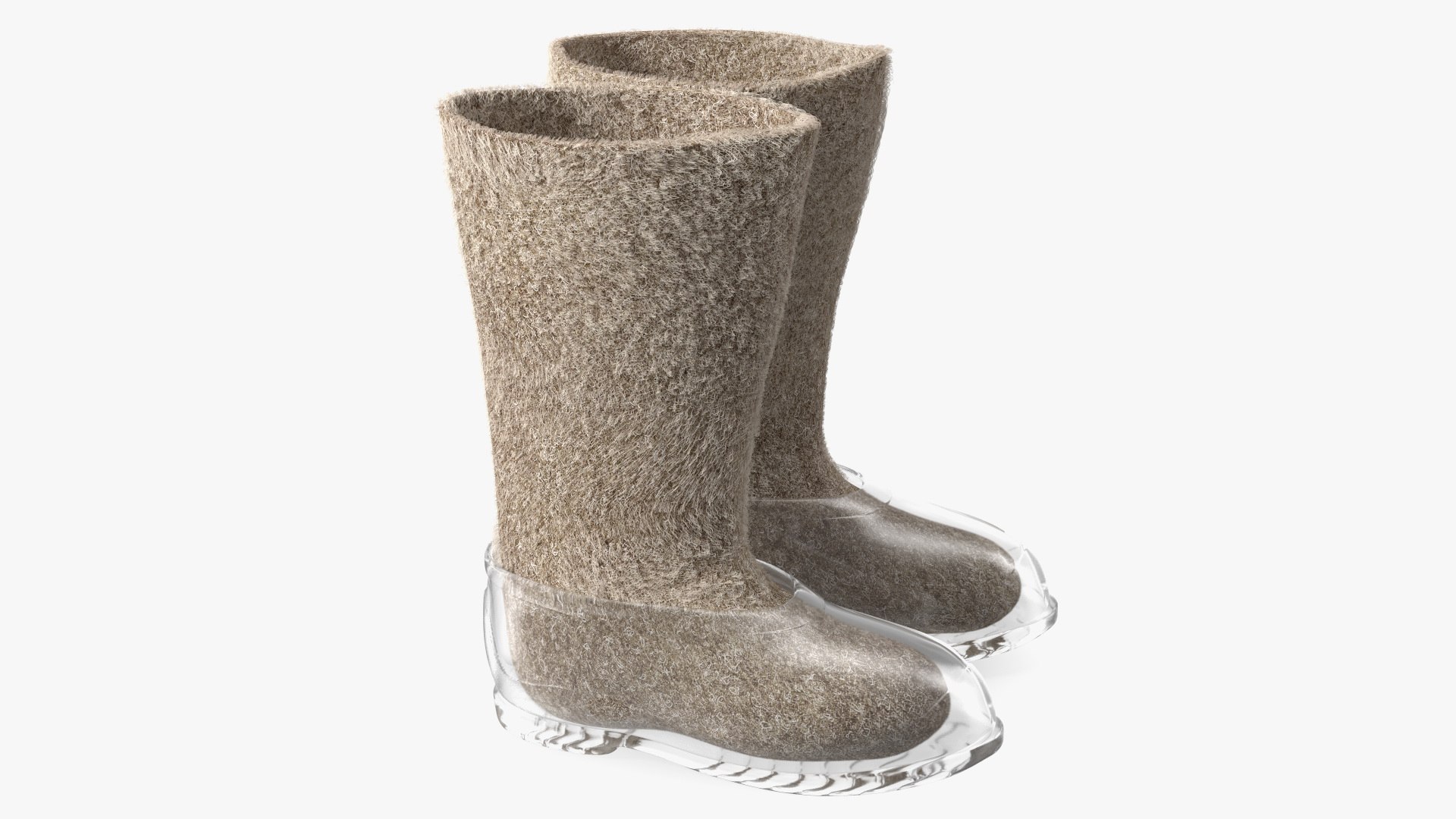 Warm Rustic Felt Boots With Transparent Galoshes Fur 3D model preview