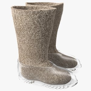 Warm Rustic Felt Boots With Transparent Galoshes Fur