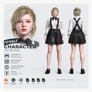 Beautiful Korean Woman School Uniform 3D Character 3D model