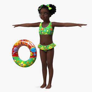 Black Child Girl Beach Style T-pose 3D