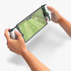 Tablet Gaming Console with Controllers in Hands
