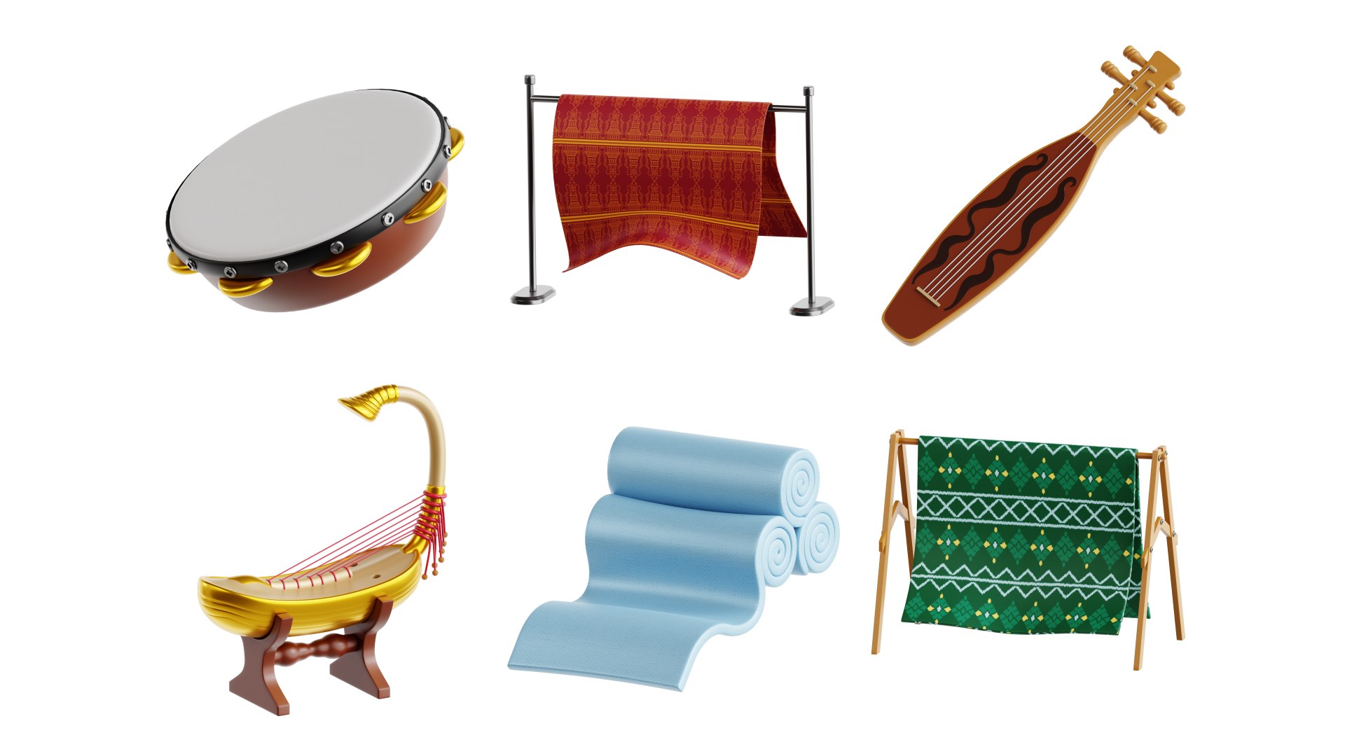 3D Traditional Textile And Musical Instrument 3D Collection Model ...