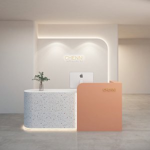 Modern clothing store cash register front desk service desk office front desk vase bouquet apple com