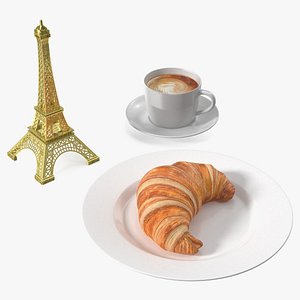 Parisian Breakfast with Croissant and Coffee