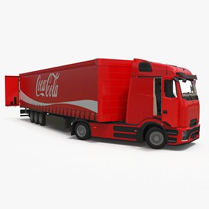 Electric Truck with Coca-Cola Trailer Rigged 3D model