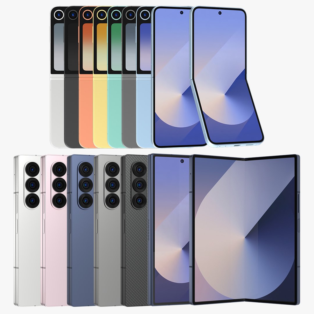 3D model Samsung Galaxy Z Flip 6 And Fold 6 https://p.turbosquid.com/ts-thumb/iY/m78qL6/YJ/samsunggalaxyzflip6andfold6allcolors/jpg/1721501964/1920x1080/fit_q87/54f938ce942186b15740418c711cbf4d90795ed7/samsunggalaxyzflip6andfold6allcolors.jpg