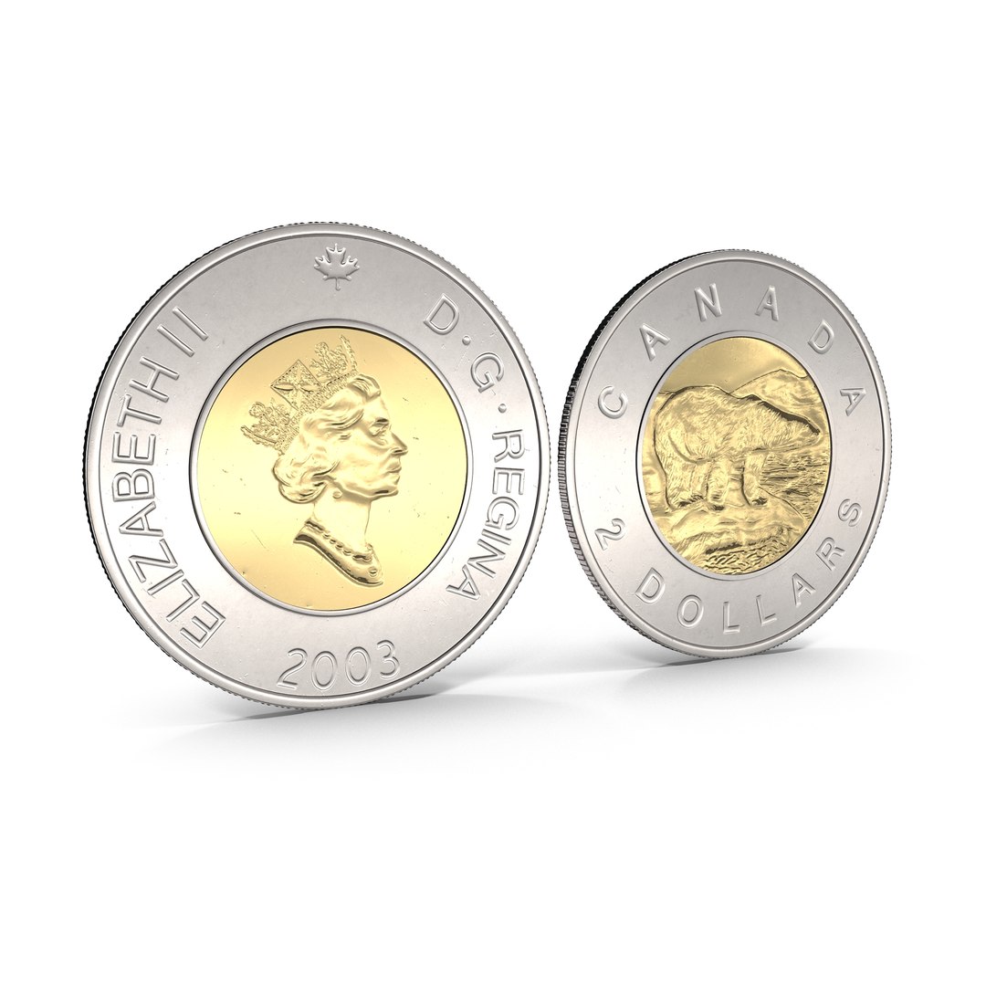 2 Dollar Canadian coin Loonie 3D model preview