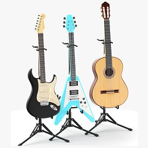 Detailed Three Guitars 3D