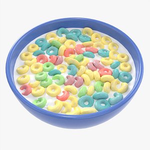 3D Bowl of Colored Cheerios with Milk