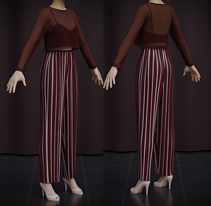 Sheer top and pleated palazzo trousers - Two piece outfit 3D