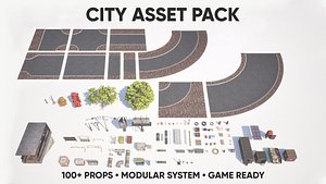 City Asset Pack  100 Urban Props  Modular Systems   Foliage 3D model