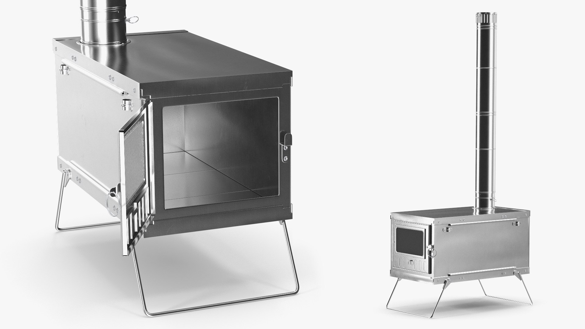 Portable Camping Tent Stove Stainless Steel 3D model preview