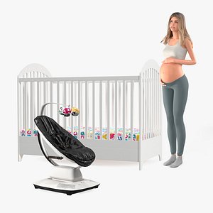 Pregnant Woman with Childcare Products Collection