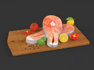 salmon steak vegetables 3D model