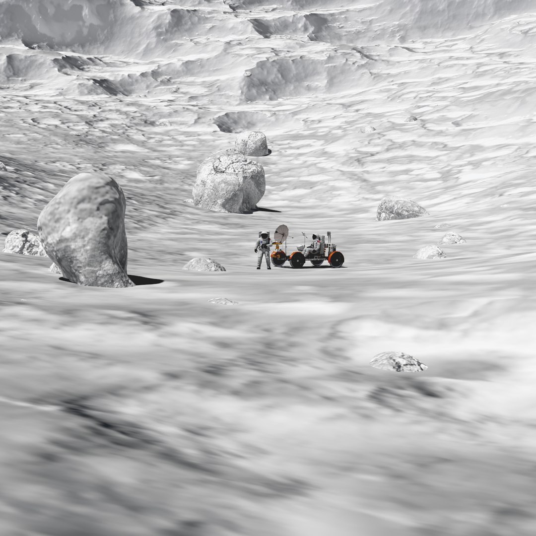 Astronauts with Lunar Roving Vehicle on Moon Surface 3D model preview