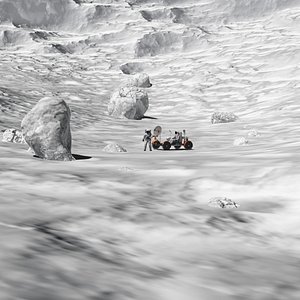 Astronauts with Lunar Roving Vehicle on Moon Surface