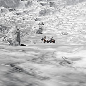 Astronauts with Lunar Roving Vehicle on Moon Surface