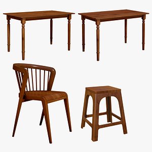 3D Wooden Stool Chair With Dining Tables model