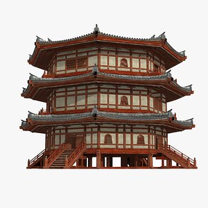 Octagonal palace tower an ancient Asian Architecture 3D model