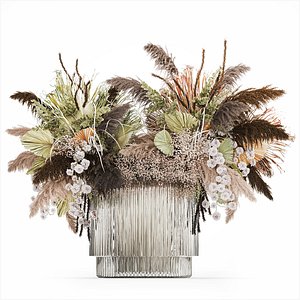 Bouquet Dried Flowers Cortaderia Pampas Reed vase palm 496 3D model