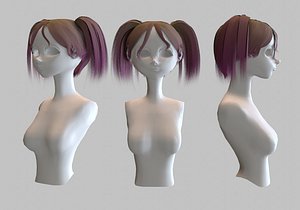 pink dyed hair low poly 3D model